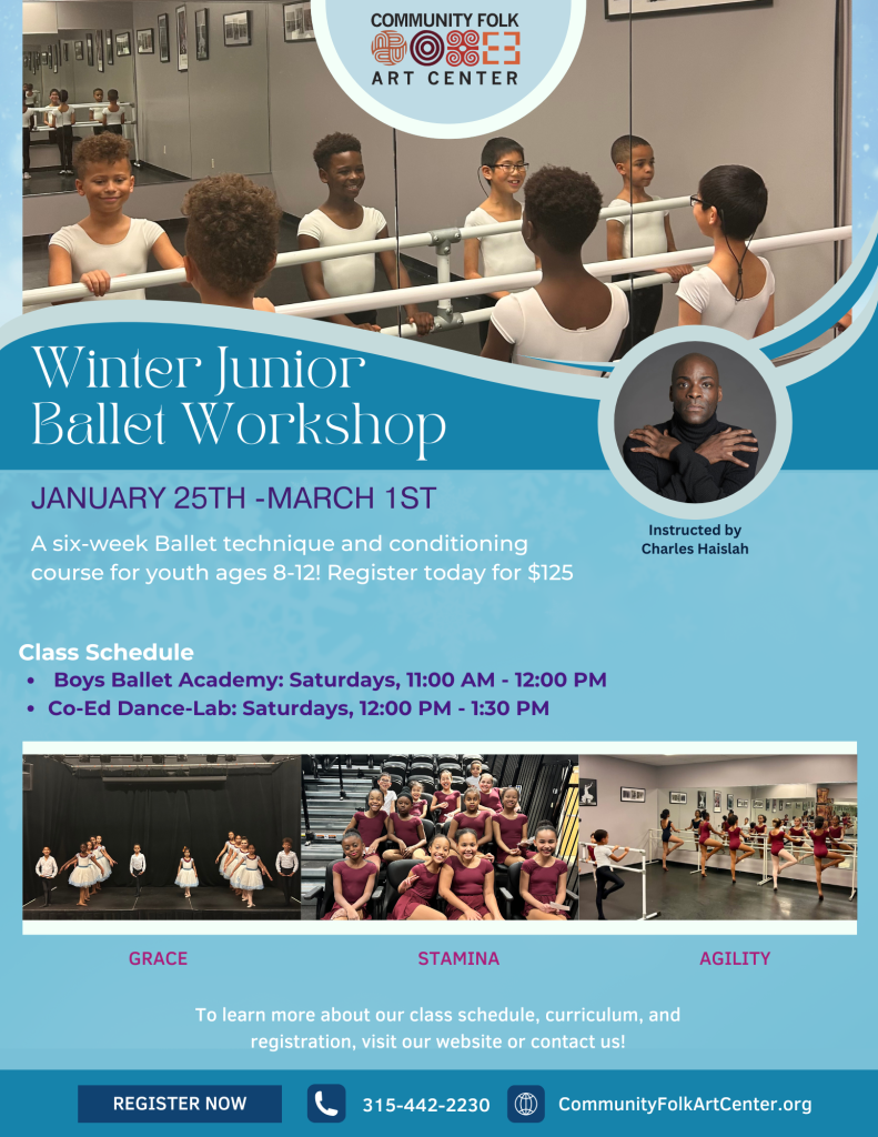 image of students at youth ballet class at the community folk art center 